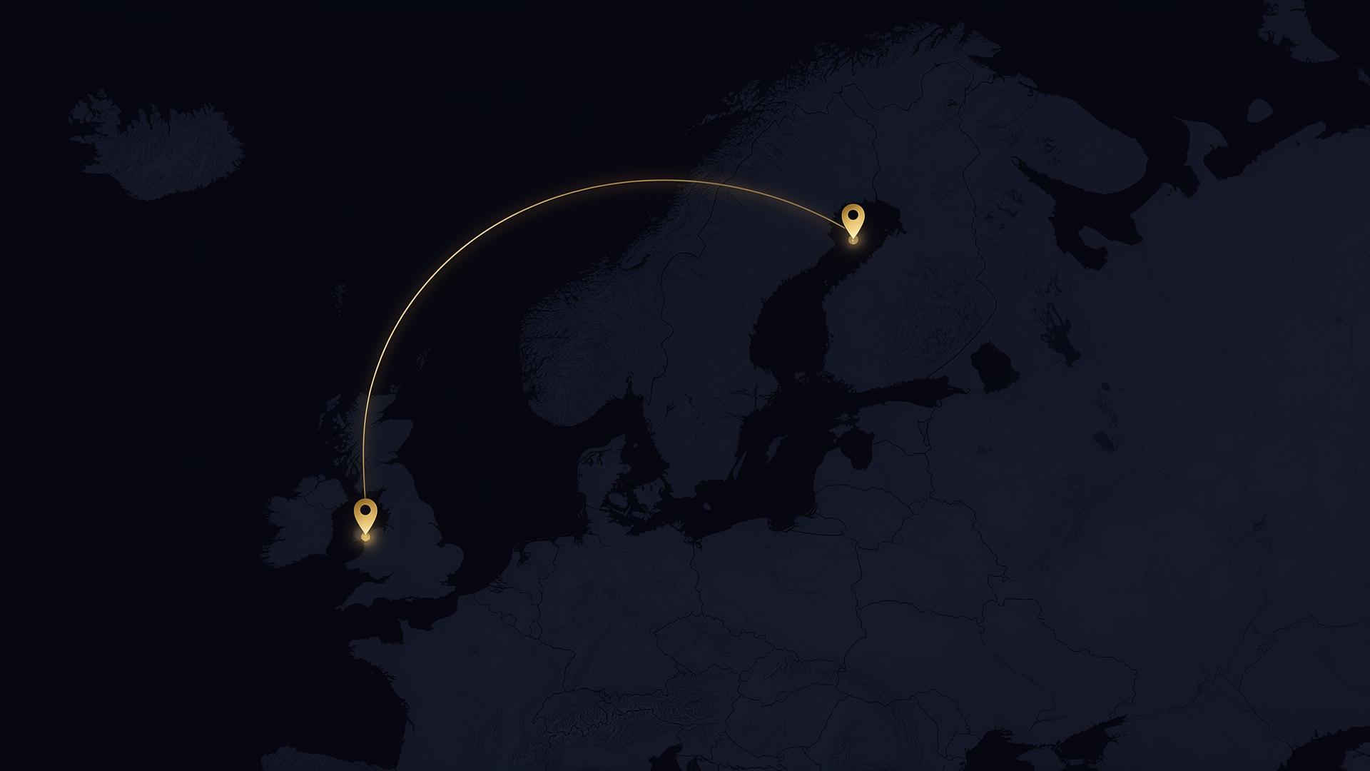 Tuontireitti Saksasta Suomeen kartalla — Saksan Autoapu
